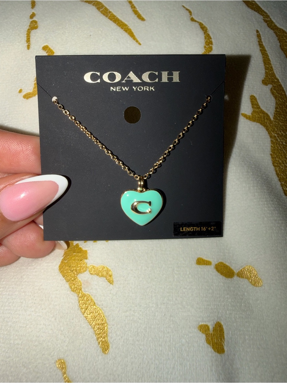 Coach Mint Green Heart Pendant Necklace